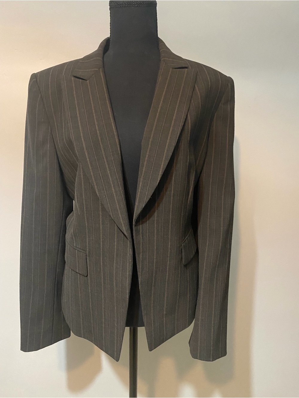 Tahari Brown Pinstripe Single-Button Blazer